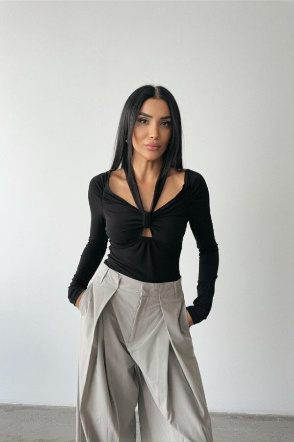 SANDY BODYSUİT ÖNDEN BAĞLAMA DETAYLI - Siyah