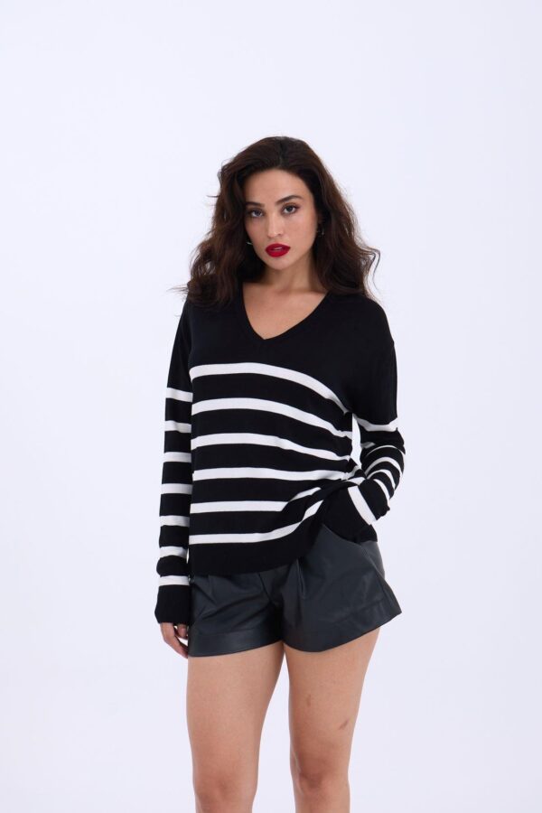 4203 TRİKO V YAKA ÇİZGİLİ BASİC SALAŞ-ANTRASİT-SİYAH