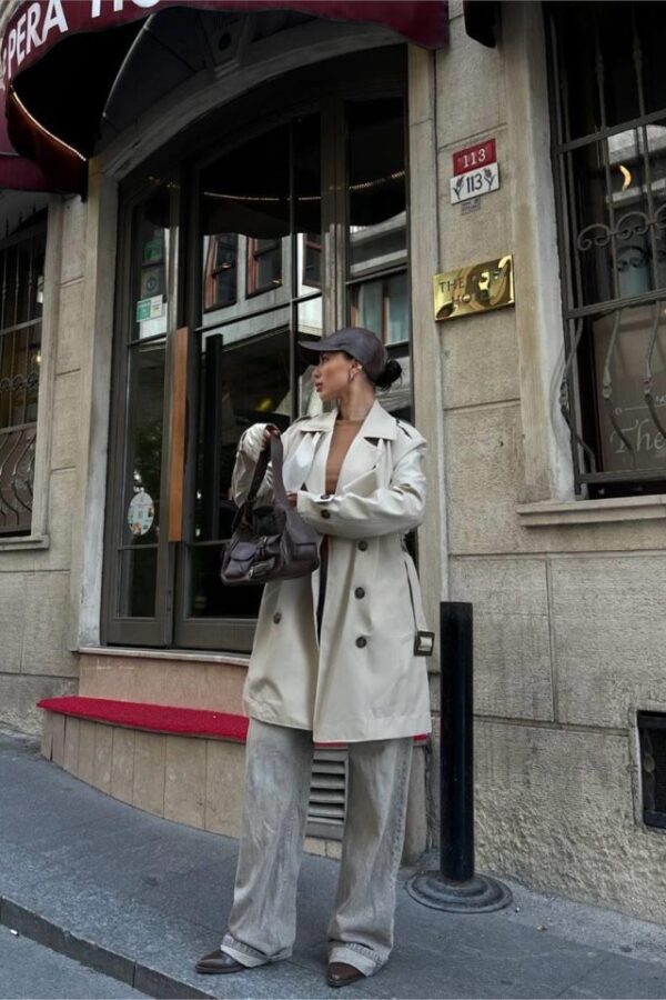 TRENCH KISA ŞANEL BOY - Ekru