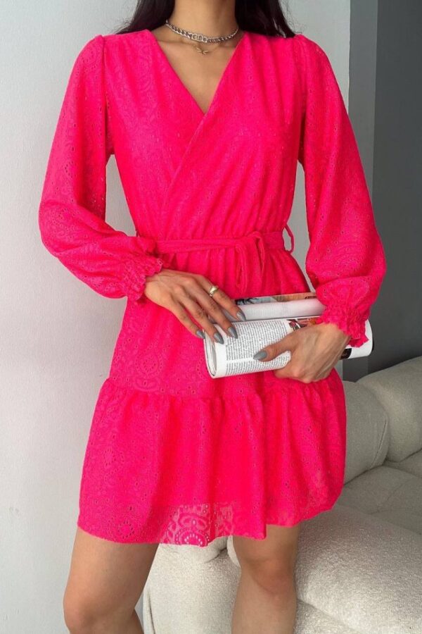 Kadın Fırsat ürünü Kruvaze Yaka Güpürlü Mini Elbise