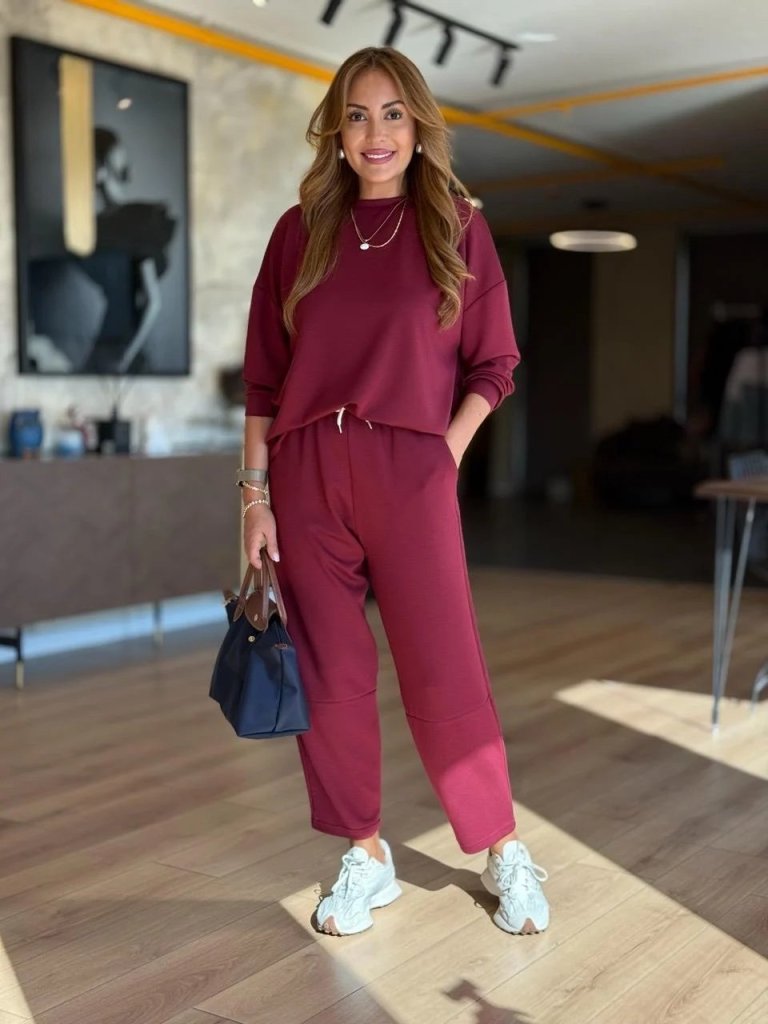 Kadın Uzun Kollu Bisiklet Yaka Viskon Iki Iplik Bluz Ve Pantolon Ikili Takım - Görsel 8