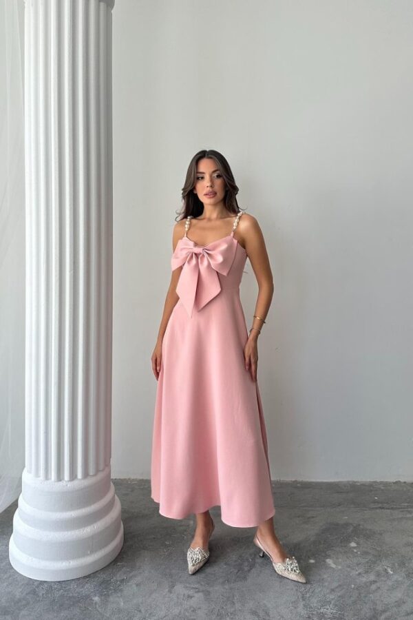 Pembe İnci Askı Detaylı Elbise
