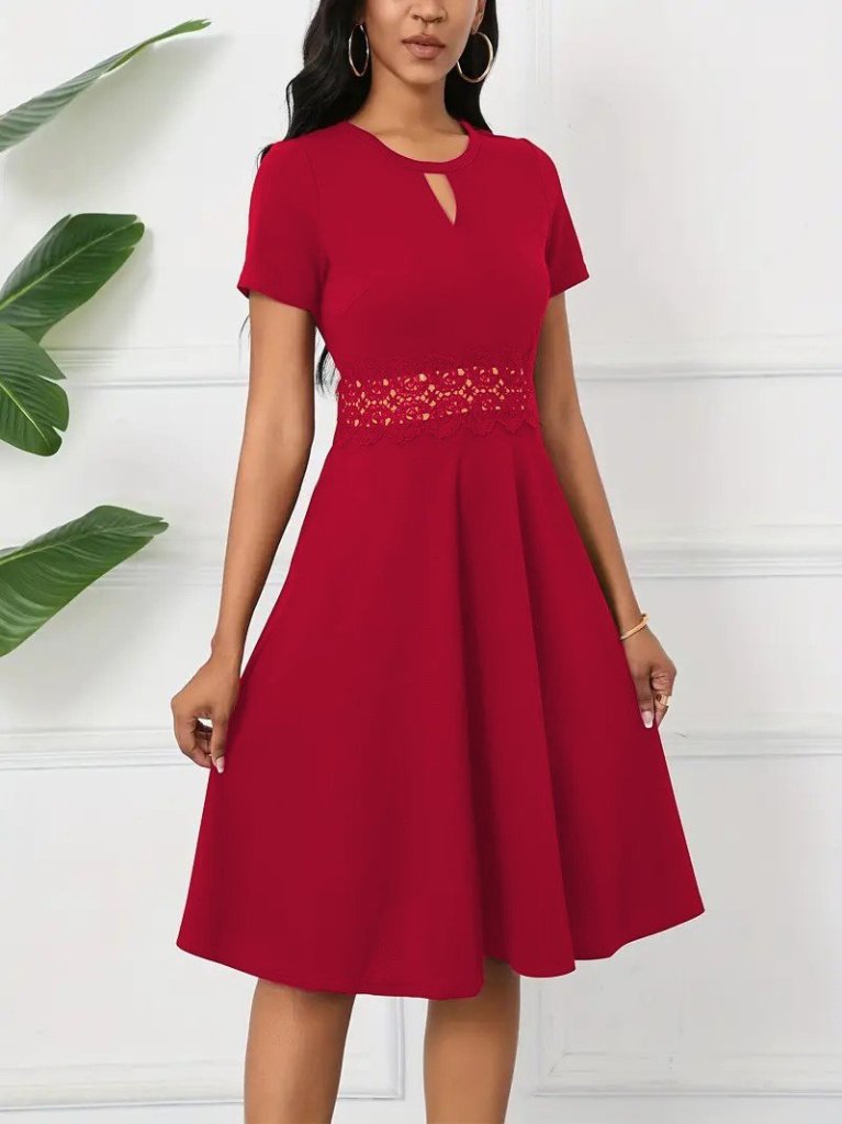 Kadın Kısa Kollu Yuvarlak Yaka Damla Detaylı Janjan Elbise - Görsel 3