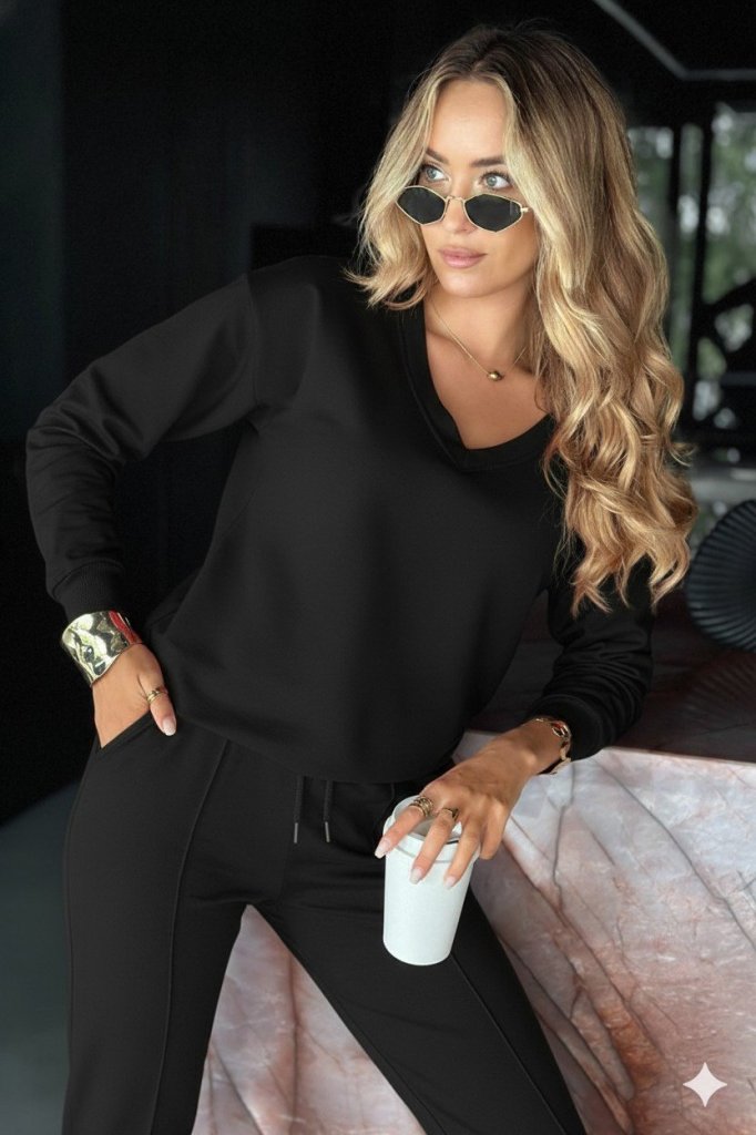 Kadın Uzun Kollu V Yakalı Viskon Iki Iplik Bluz Ve Pantolon Ikili Takım - Görsel 16