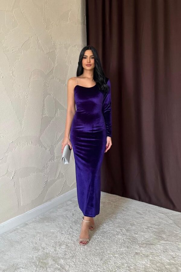 Zümrüt Tek Omuzlu Taş Askılı Elbise