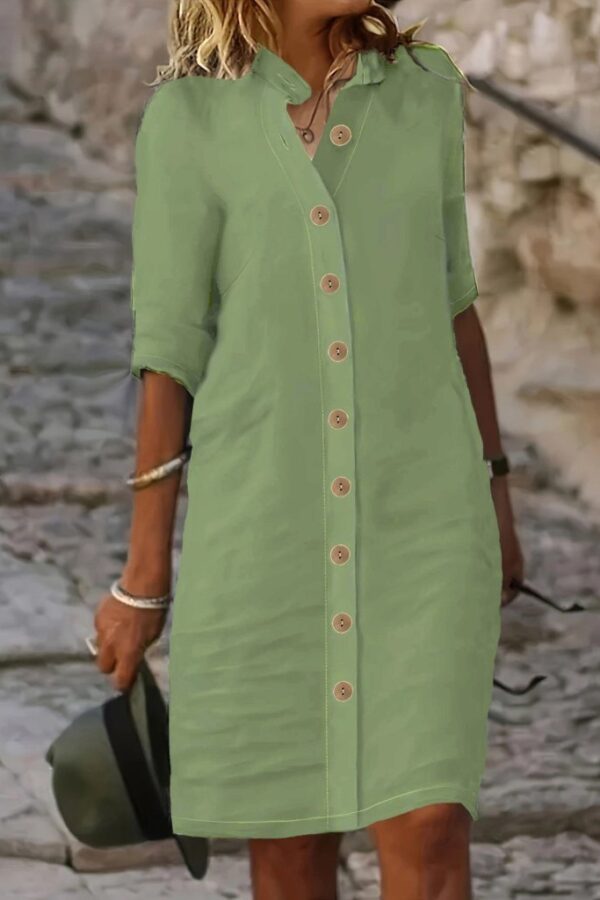 Kadın Kısa Kollu Hakim Yaka önden Düğmeli Kısa Müslim Elbise