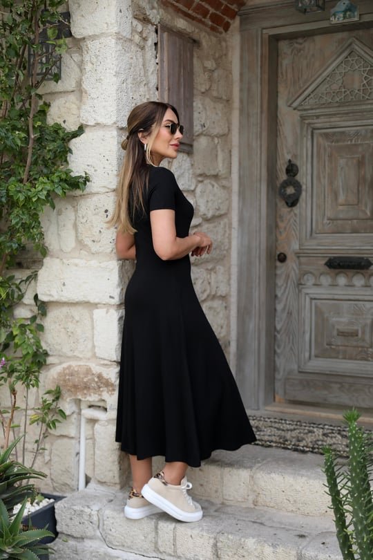 Kadın Kısa Kollu V Yaka Maxi Boy Elbise 124 Cm - Görsel 7