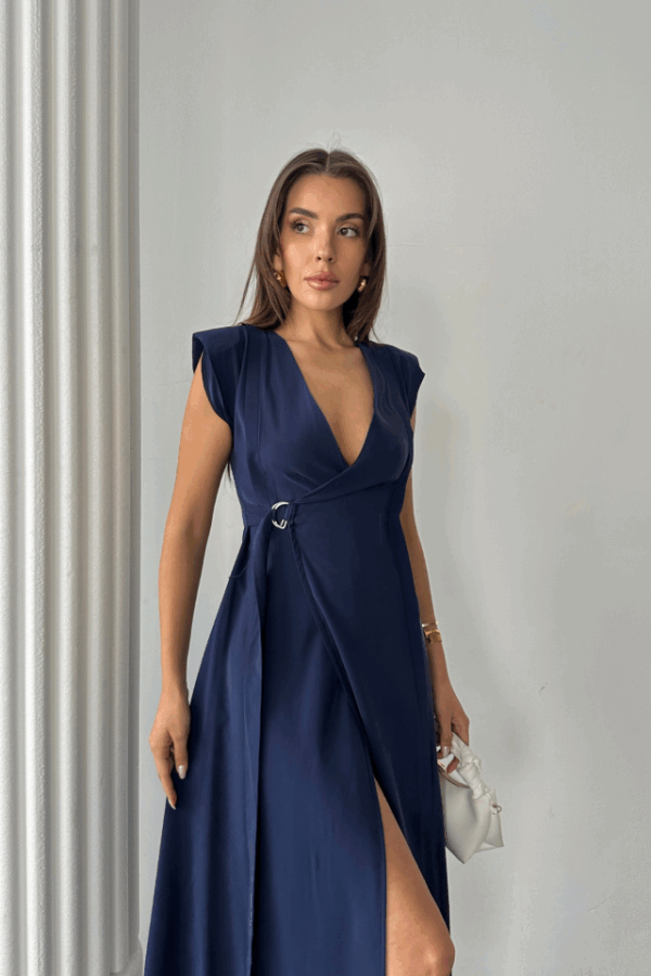 KRUVAZE VATKALI KOLSUZ ELBİSE MODAL KUMAŞ - Bej