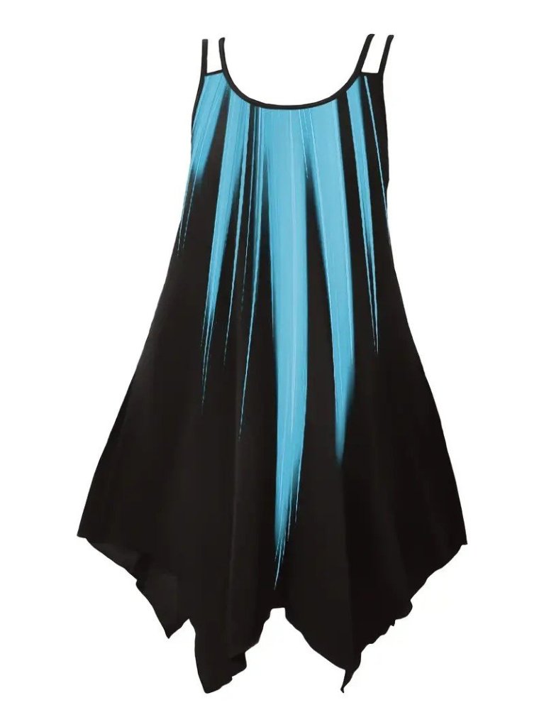 Kadın Askılı Yuvarlak Yaka Asimetrik Detaylı Desenli Süprem Elbise - Görsel 11