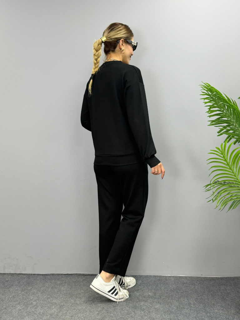 Kadın Uzun Kollu Bisiklet Yaka Viskon Iki Iplik Bluz Ve Pantolon Ikili Takım - Görsel 13