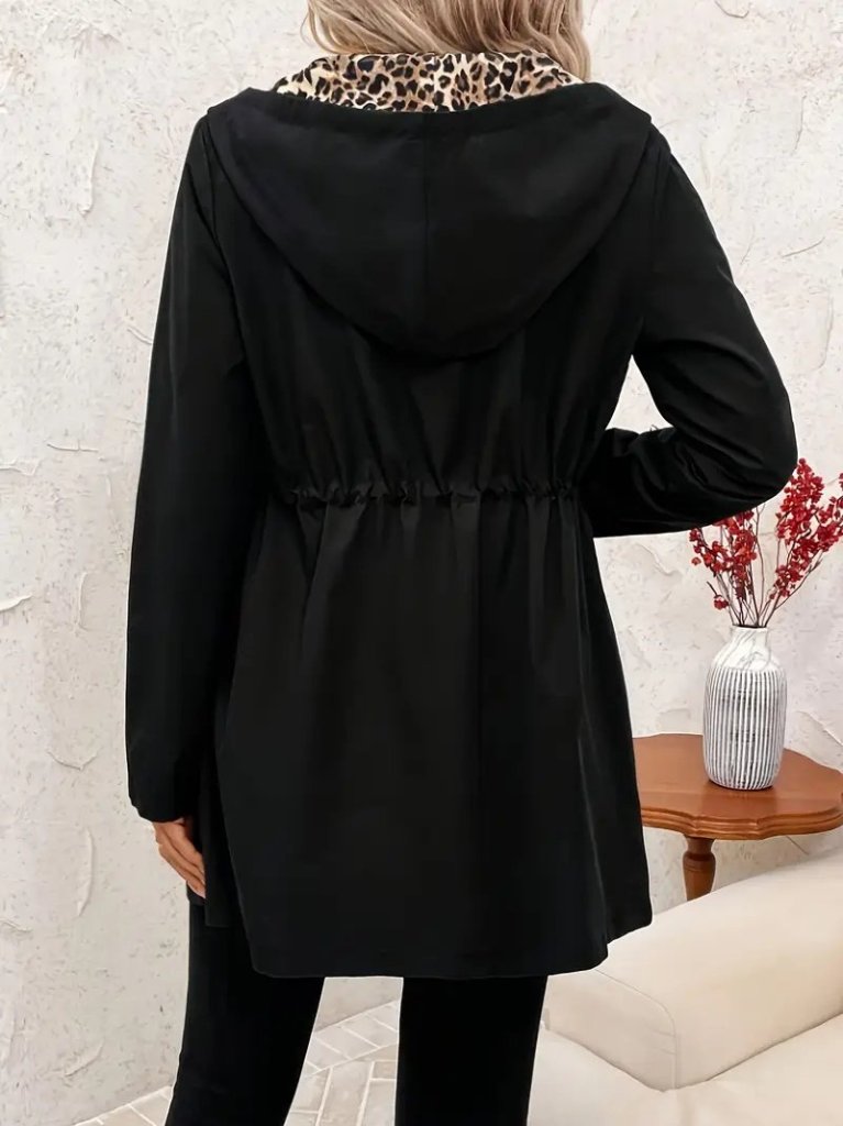 Kadın Uzun Kollu Kapşonlu çift Taraflı Cepli Bağcıklı Fermuarlı Viskon Iki Iplik Ceket - Görsel 3