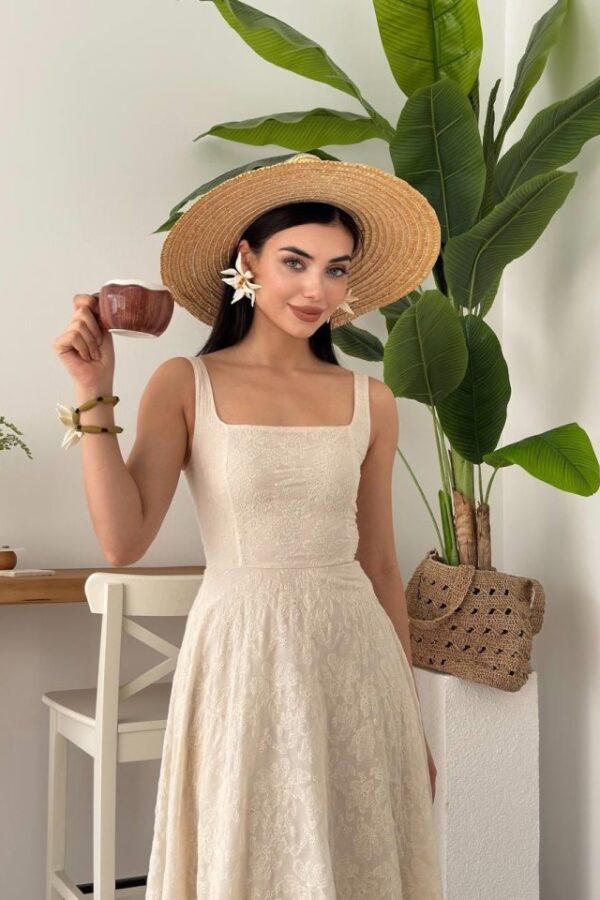 Cuper Çiçek Detaylı Elbise