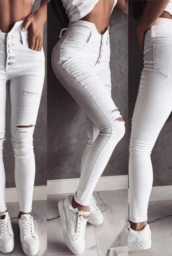 5 Düğmeli V Detay Bel Yırtık Kot