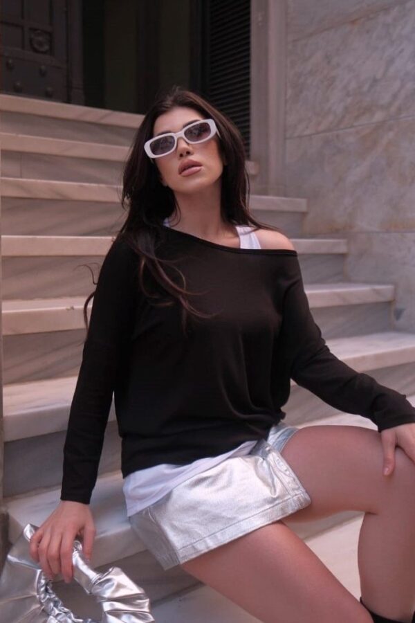 Kadın Uzun Kollu Tek Omuzu Açık Salaş çilek Iç Atlet Viskon Bluz