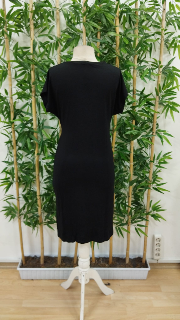 Kadın Kısa Kollu Bisiklet Yaka Yandan Büzgülü Midi Viskon Elbise - Görsel 7