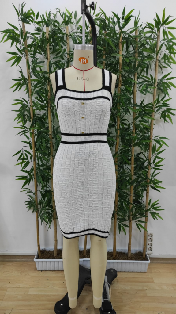 Kadın önü Düğme Detay Kalın Askılı Mini Triko Elbise - Görsel 6