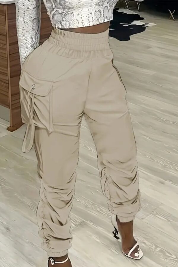 Kadın Yüksek Bel Beli Lastikli Kargo Cep Detaylı Gabardin Pantolon