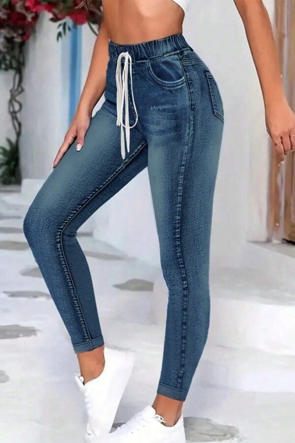 Kadın Belden Bağlamalı Cepli Yüksek Bel Kot Pantolon