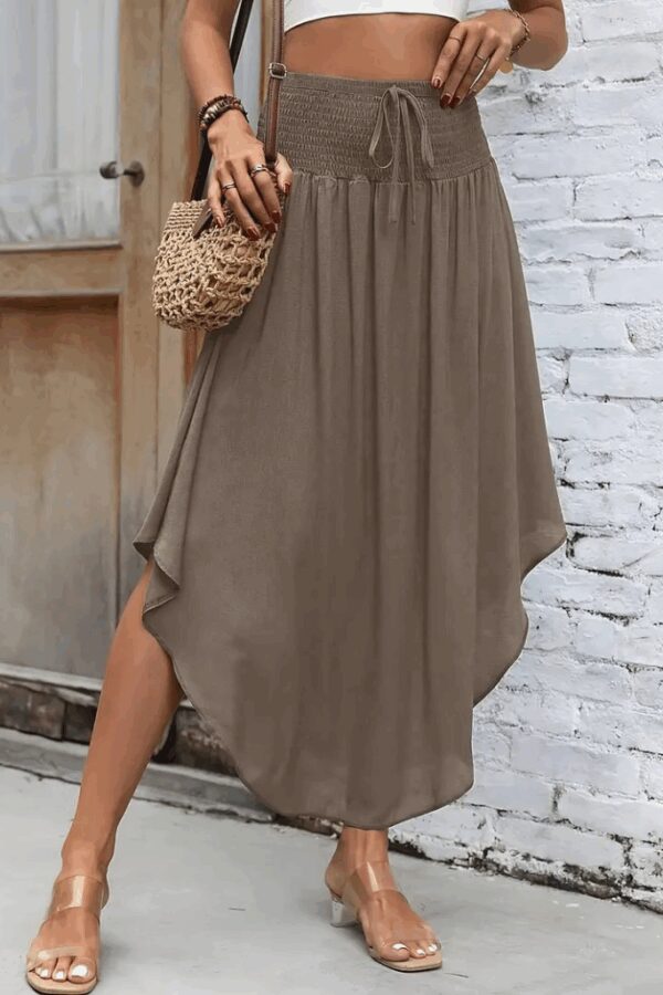 Kadın Yüksek Bel Belden Bağlamalı Asimetrik Kesim Detaylı Sandy Etek