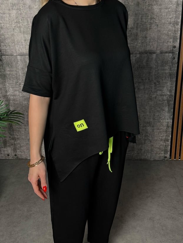 Kadın Kısa Kollu Bisiklet Yaka Viskon Iki Iplik Bluz Ve Pantolon Ikili Takım - Görsel 4