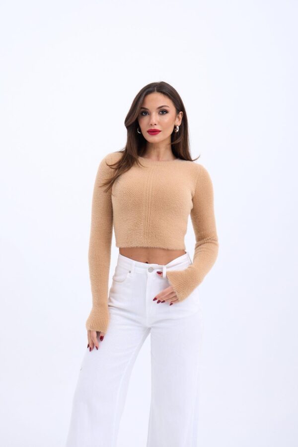 42471 TRİKO CROP KAZAK-BEJ