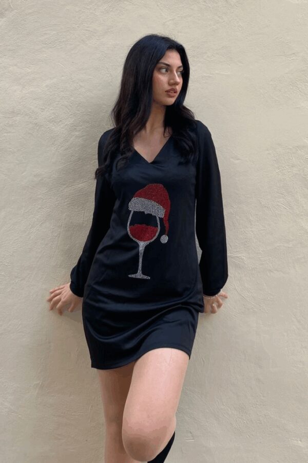 Kadın Uzun Kollu V Yaka Baskılı Dalgıç Kumaş Elbise