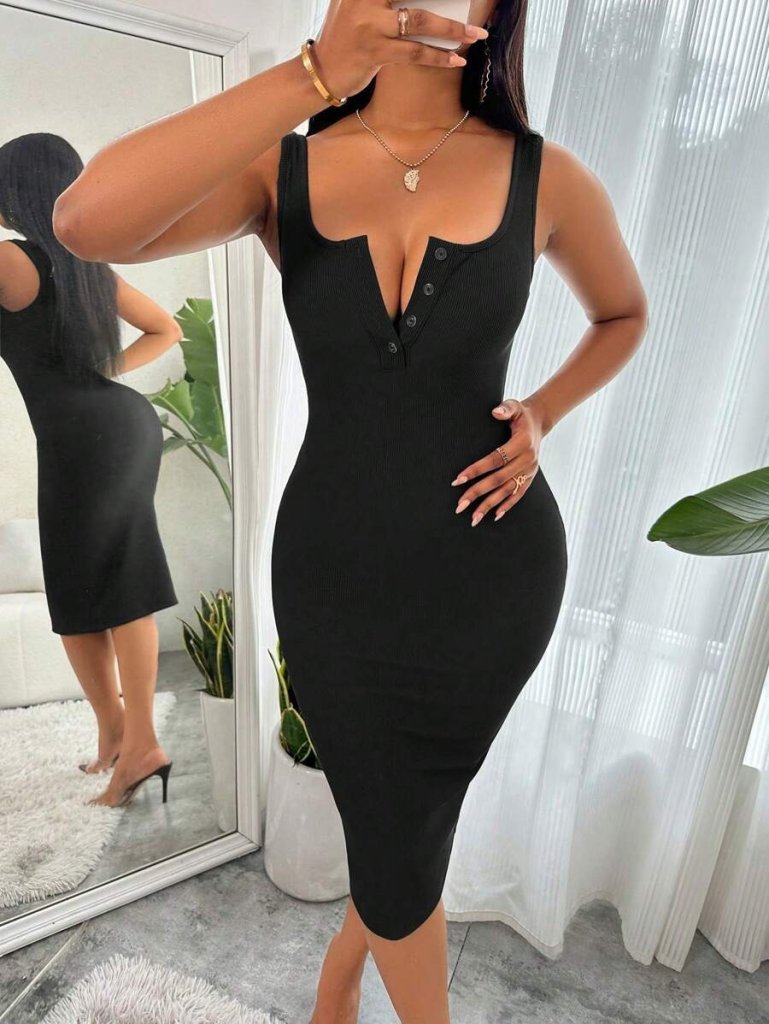 Kadın Askılı önü Düğmeli Midi Kaşkorse Elbise - Görsel 12