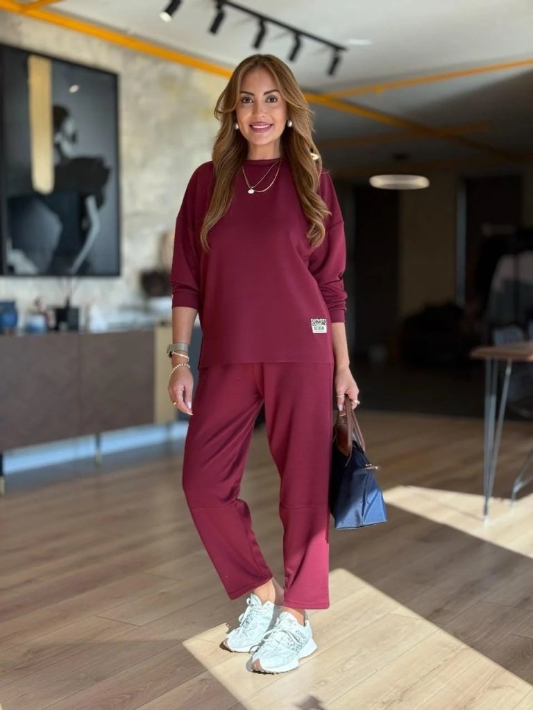 Kadın Uzun Kollu Bisiklet Yaka Viskon Iki Iplik Bluz Ve Pantolon Ikili Takım - Görsel 7