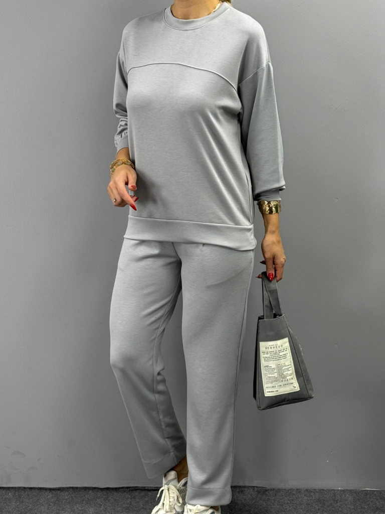 Kadın Uzun Kollu Bisiklet Yaka Viskon Iki Iplik Bluz Ve Pantolon Ikili Takım - Görsel 22