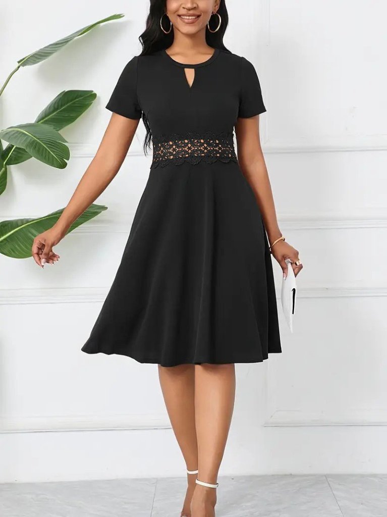 Kadın Kısa Kollu Yuvarlak Yaka Damla Detaylı Janjan Elbise - Görsel 12