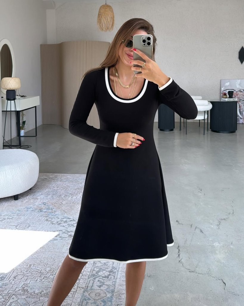 Kadın Uzun Kollu Yuvarlak Yaka Midi Viskon Iki Iplik Elbise - Görsel 2