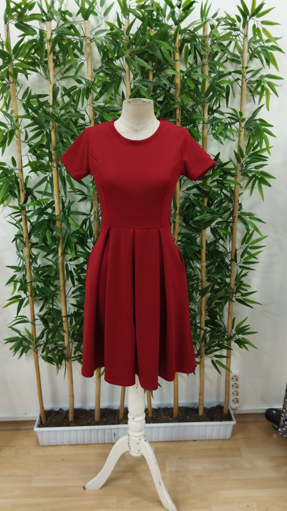 Kadın Kısa Kollu Bisiklet Yaka önden Pile Detaylı Janjan Krep Elbise - Görsel 10