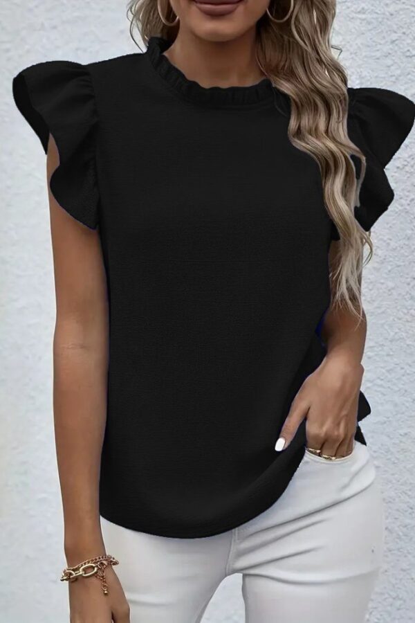 Kadın Kısa Kollu Fırfır Yakalı Bürümcük Bluz