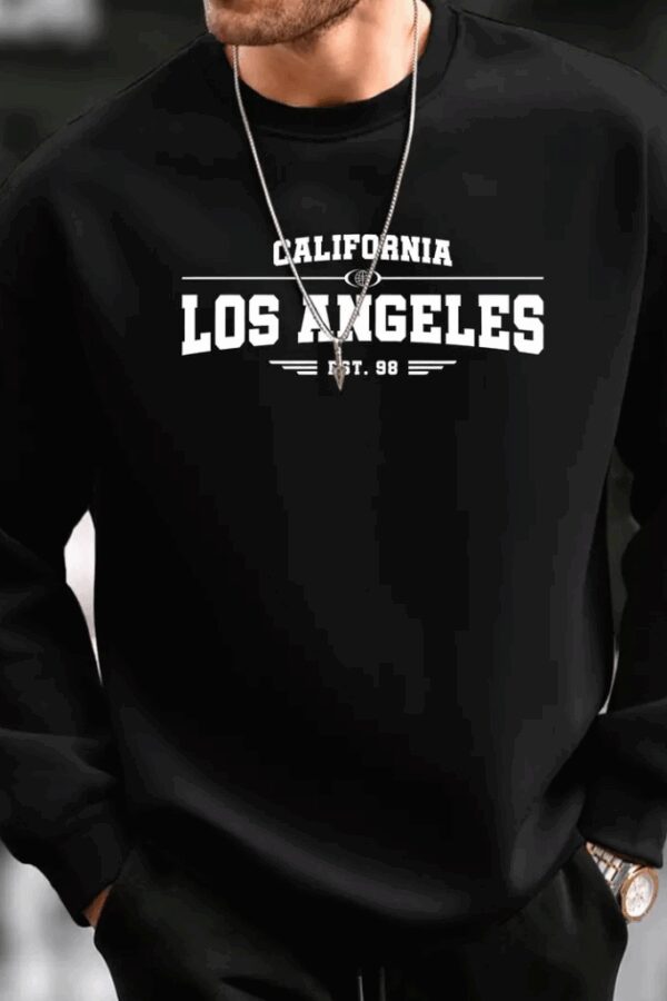 Erkek Uzun Kollu Bisiklet Yaka Los Angeles Yazılı Iki Iplik Bluz