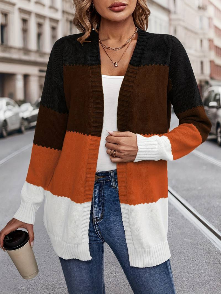 Kadın Uzun Kollu çift Renkli Uzun Triko Hırka - Görsel 7