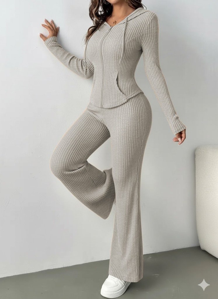 Kadın Uzun Kollu Kapşonlu önden Fermuarlı Kaşkorse Bluz Ve Pantolon Ikili Takım - Görsel 6