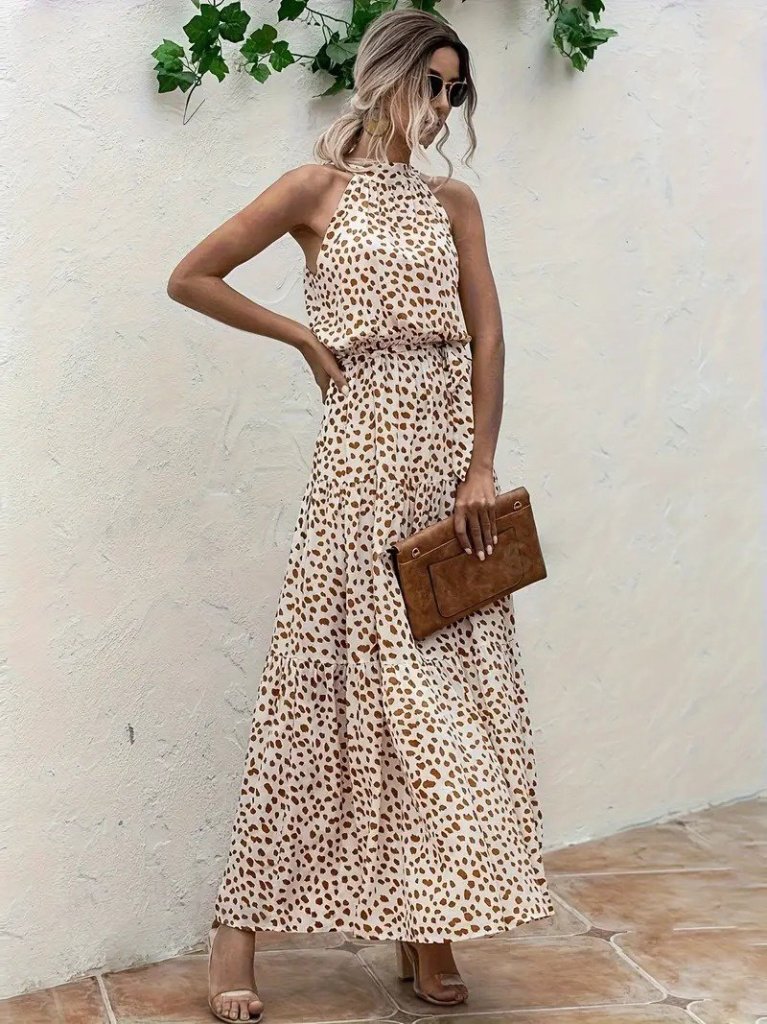 Kadın Daire Yakalı Beli Lastikli Desenli Süprem Elbise - Görsel 5