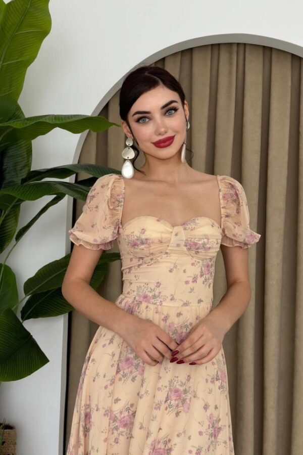 ŞİFON KUMAŞ DİJİTAL DESEN BASKILI ELBİSE