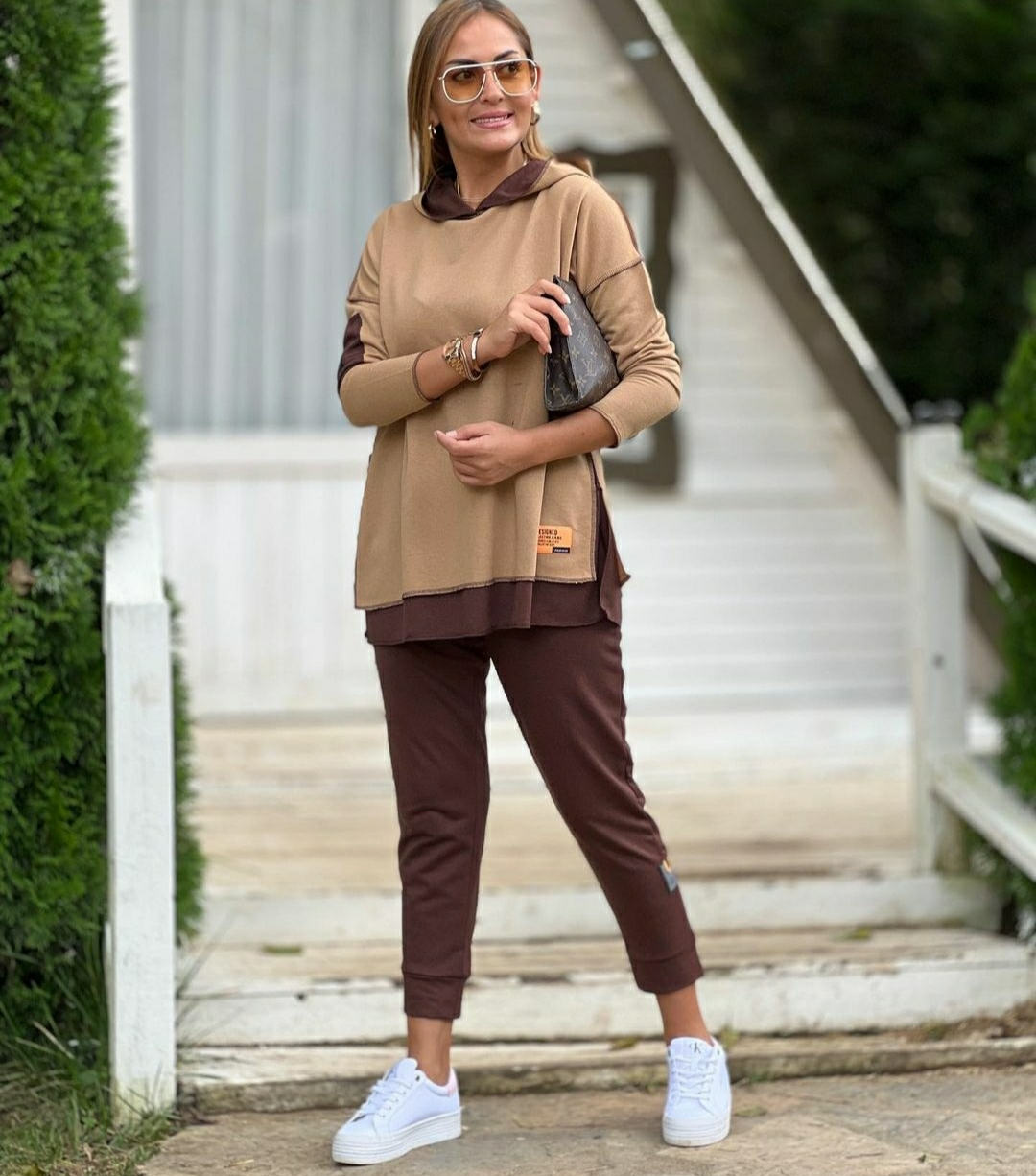 Kadın Yeşil Kapşonlu Etek Ucu Detay Arma Ters Dikiş Gorunumlu Ikili Takım - Görsel 5