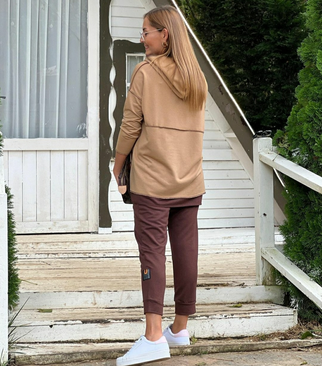 Kadın Yeşil Kapşonlu Etek Ucu Detay Arma Ters Dikiş Gorunumlu Ikili Takım - Görsel 6