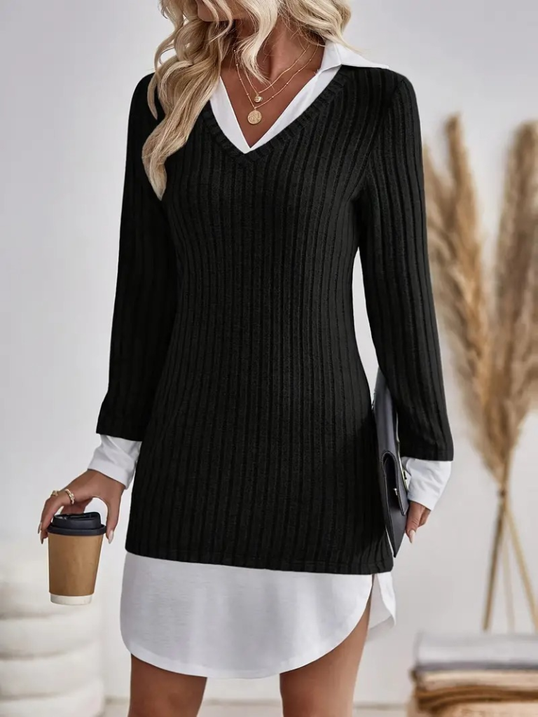 Kadın Uzun Kollu Yakalı şardonlu Kaşkorse Dokuma Detaylı Elbise - Görsel 2