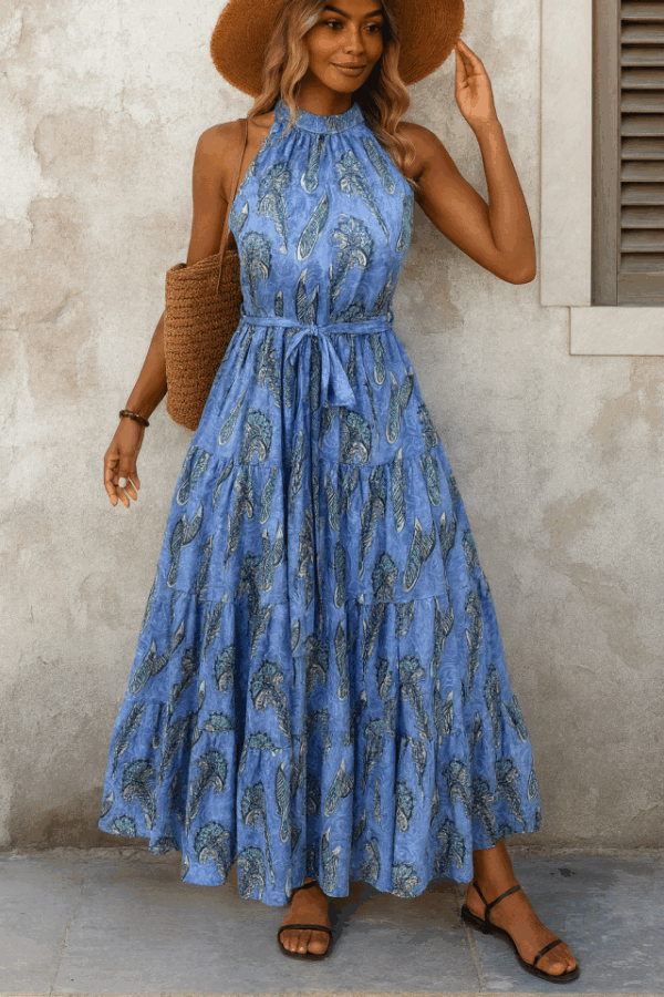 Kadın Omuzlardan Açık Boyundan Geçmeli Desenli Süprem Bluz