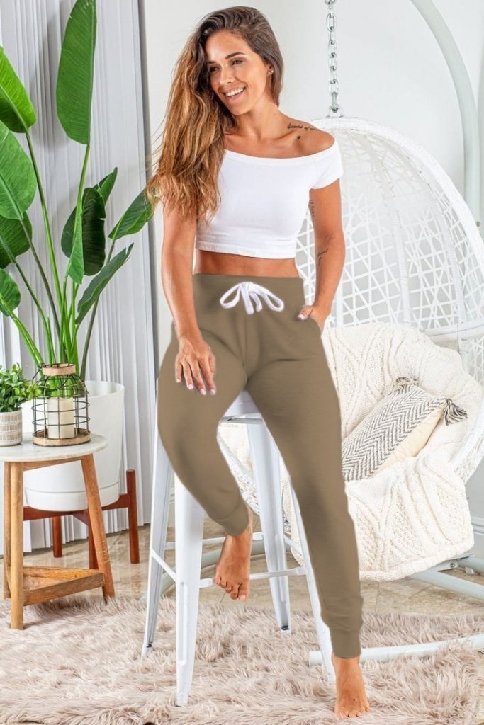 Kadın Kısa Kollu Madonna Yaka Viskon Crop Bluz Cepli Iki Iplik Eşofman Takım - Görsel 2