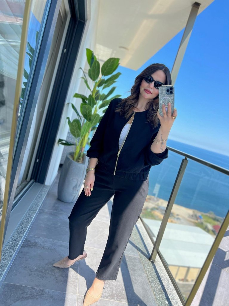 Kadın Uzun Kollu önden Fermuarlı Modal Ceket Ve Pantolon Ikili Takım - Görsel 2