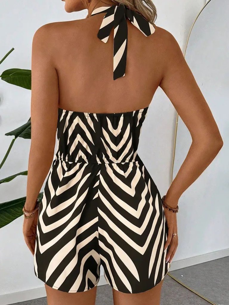 Kadın Boyundan Askılı Halter Yakalı Desenli Süprem Tulum - Görsel 2