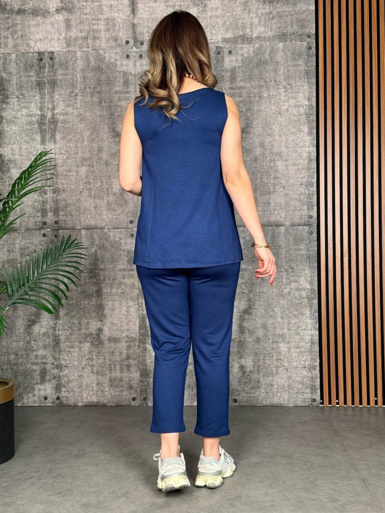 Kadın Askılı Yuvarlak Yaka Viskon Iki Iplik Bluz Ve Eşofman Altı Ikili Takım - Görsel 7