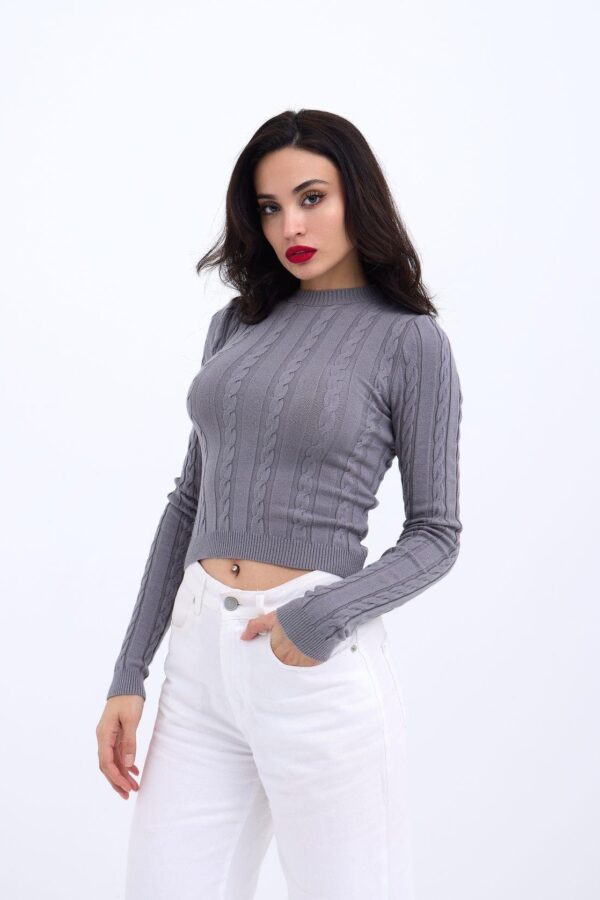 42491 TRİKO SAÇ ÖRGÜ CROP KAZAK-GRİ
