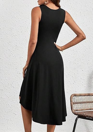 Kadın Sıfır Kollu Bisiklet Yaka Büzgülü Asimetrik Kesim Detaylı Janjan Krep Elbise - Görsel 6