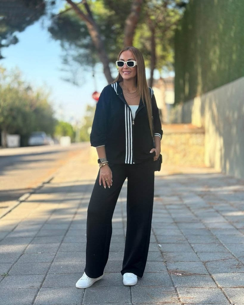 Kadın Uzun Kollu Kapşonlu Onu şerit Detaylı Fermuarlı Viskon Iki Iplik Bluz Ve Pantolon Ikili Takım - Görsel 3