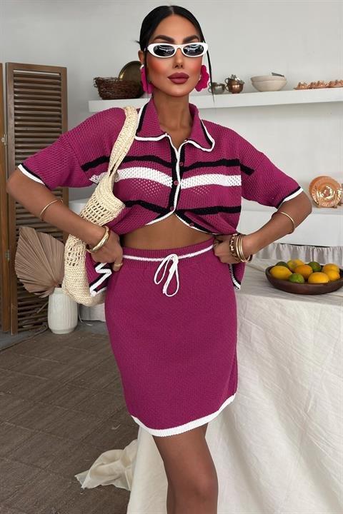 Gömlek Yaka Etekli Triko Takım 10102